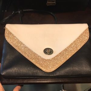 Used Once Aldo Black/White/Gold Glitter Clutch